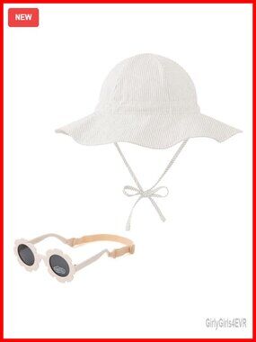 UPF 50+ Wide Brim Bucket Hat with Sunglasses for Baby